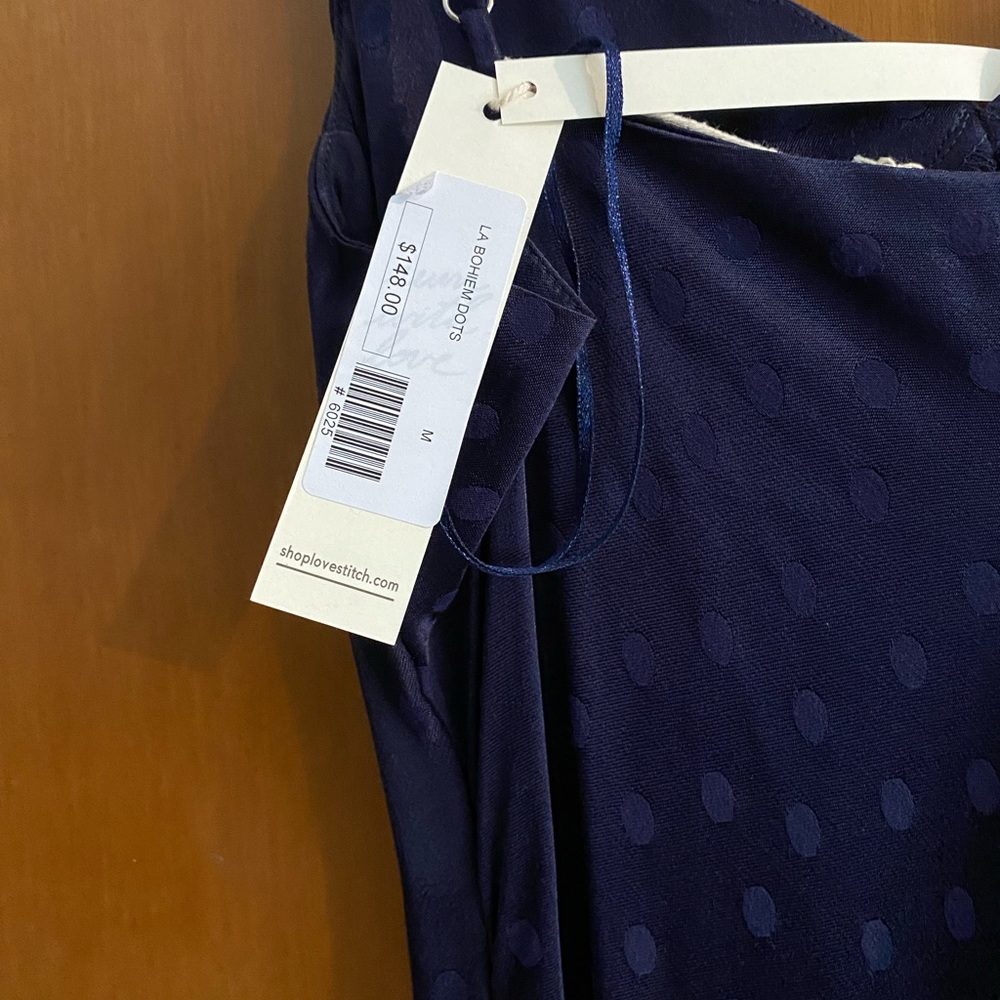 Navy Blue dotted silk slip dress size medium